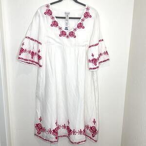 Tommy Bahama St Lucia Embroidered Maxi Dress Womens XL Linen White Pink